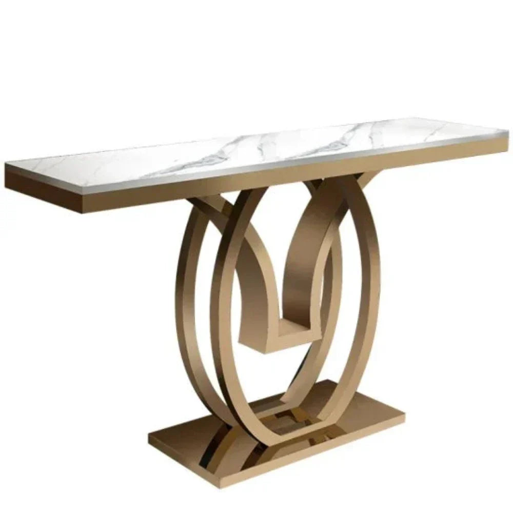 Oval Golden Console Table - Stainless Steel - Luxe Maple
