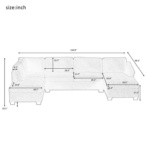 Jeffo Modern Suede Sectional U Shape Sofa - Luxe Maple