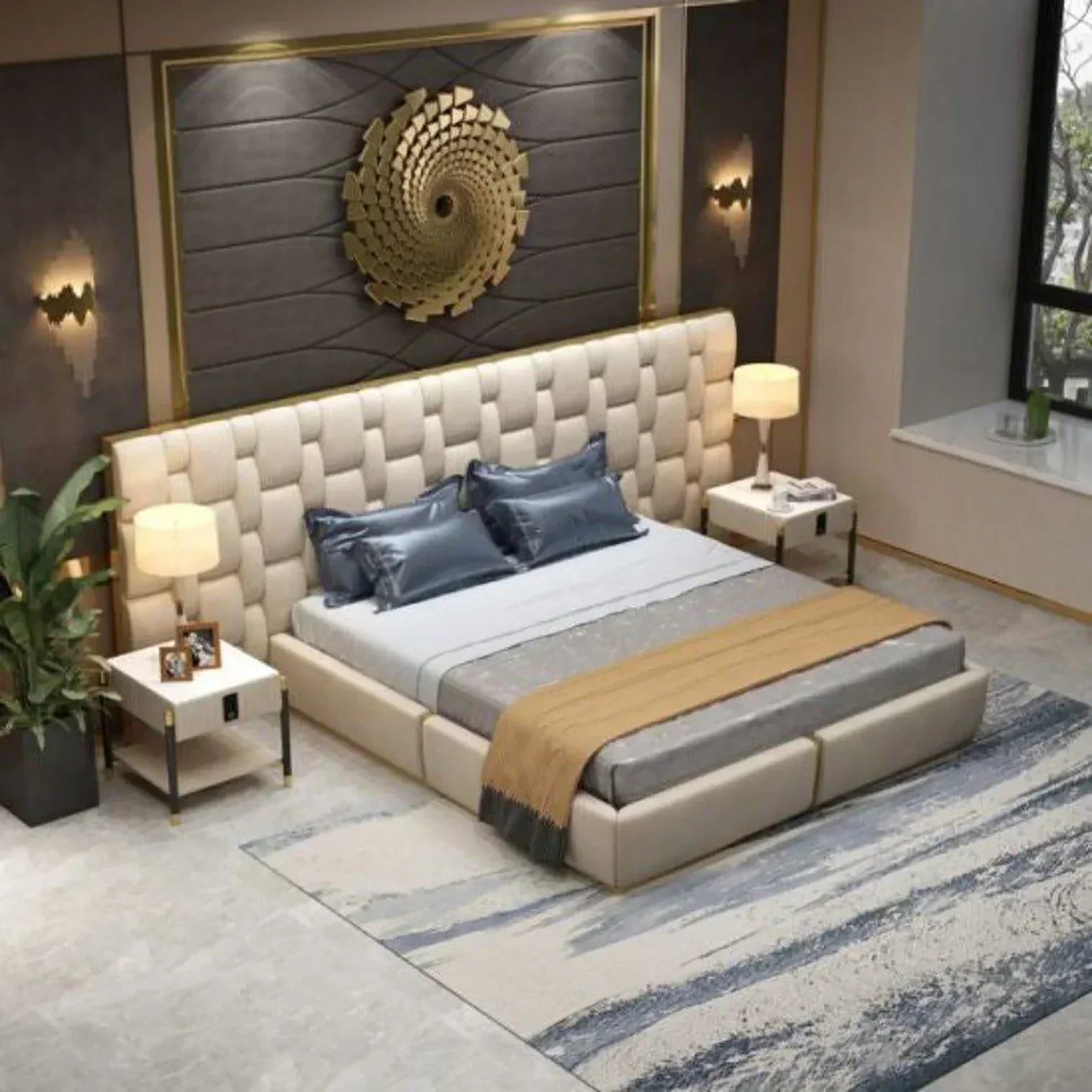 Casper Premium Upholstered Bed With Side Tables in Suede - Luxe Maple