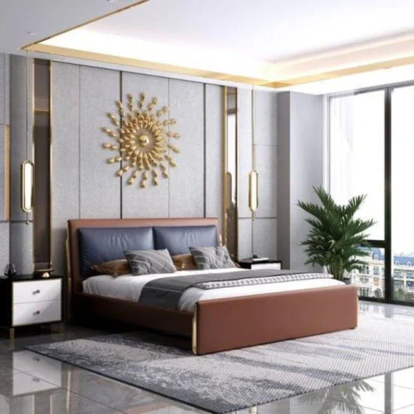 Kiko Luxury Upholstered Bed in Leatherette | Premium Designer Bed - Luxe Maple