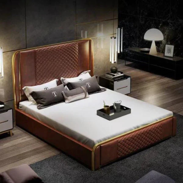 Matrix Luxury Upholstered Bed In Leatherette - Luxe Maple