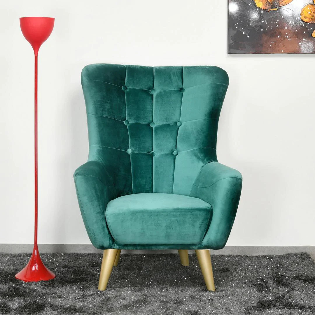 Nano Button-Tufted Wingback Chair In Green - Luxe Maple