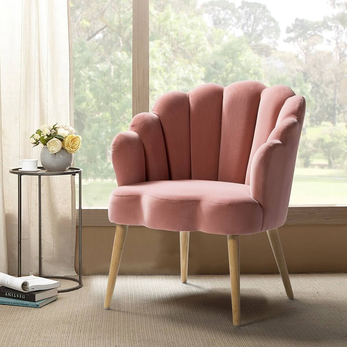 Lotus Upholstered Arm Chair In Velvet - Luxe Maple