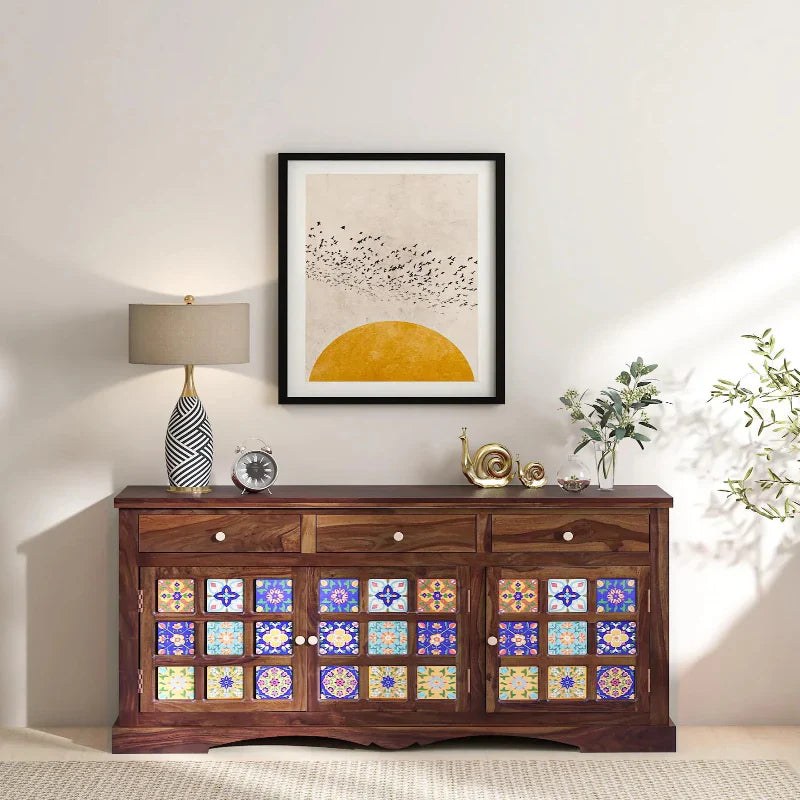 Nextra Sheesham Wood Sideboard Cabinet | Solid Wood Storage - Luxe Maple