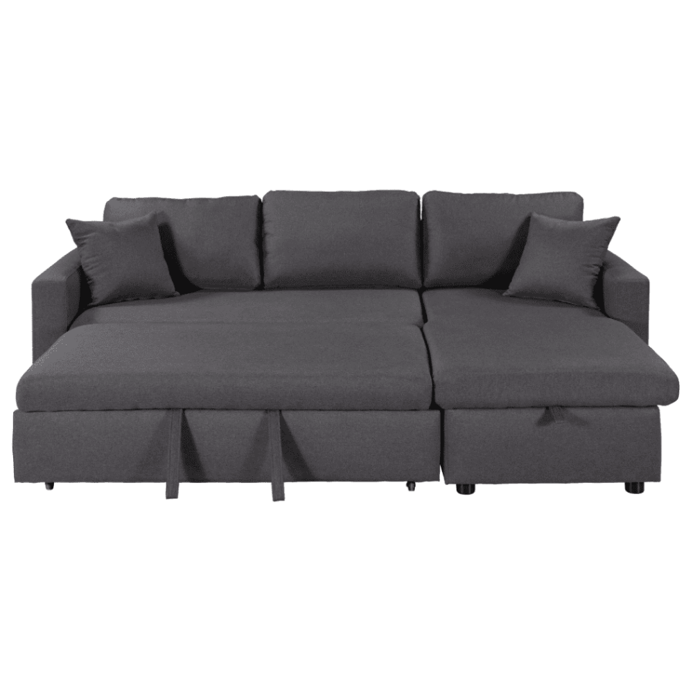 Glossy L-Shaped Sectional Storage Sofa Cum Bed - Luxe Maple