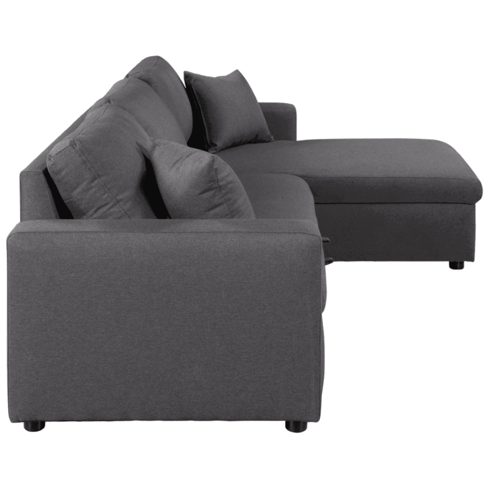 Glossy L-Shaped Sectional Storage Sofa Cum Bed - Luxe Maple