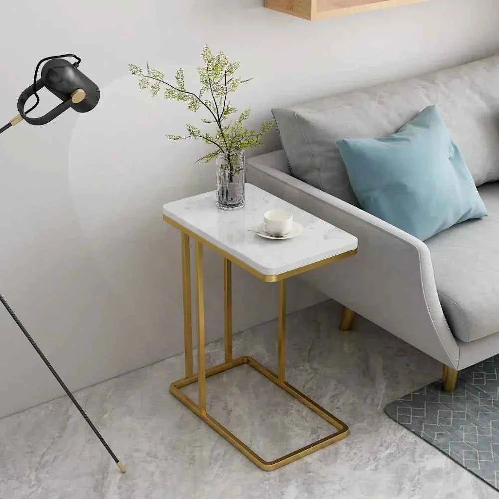Lexus Side Table in Stainless Steel with Marble Top