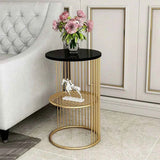 Inox Side Table in Stainless Steel with Marble Top