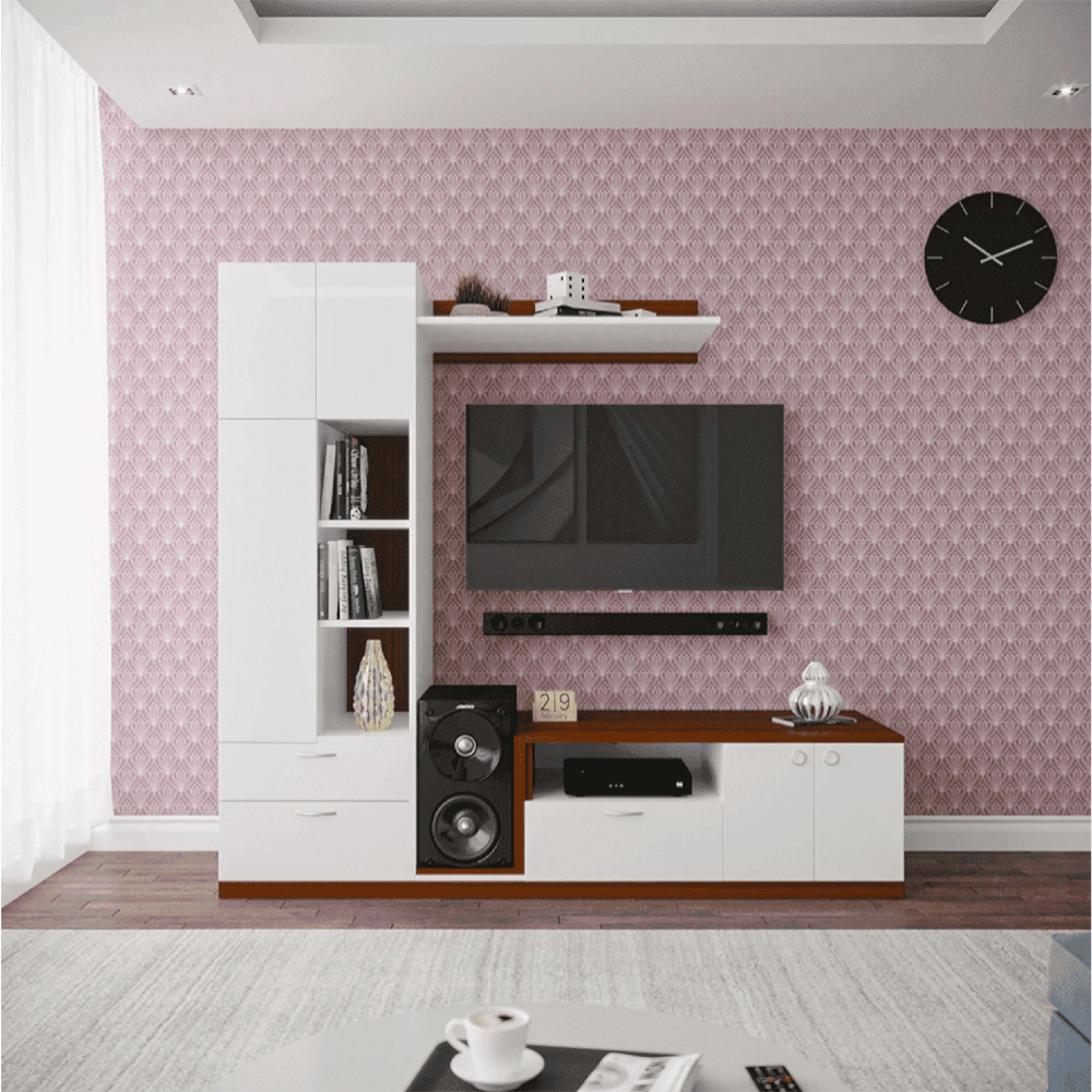 Cassy TV Panel- Walnut & Frosty White- Upto 55 inches TV - Luxe Maple
