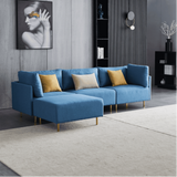 Ronaldo Sectional Sofa Set in Blue Color With Ottoman - Luxe Maple