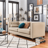 Brew Tuxedo Faux Leatherette Sofa with Accent Pillows - Luxe Maple