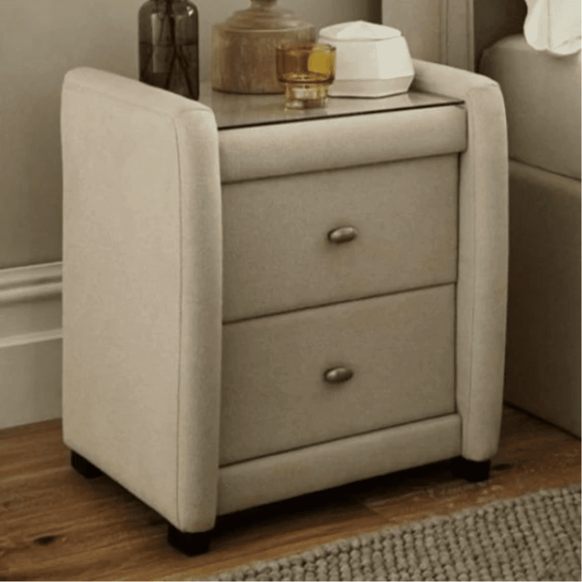Superb Side Table in Fabric with Glass