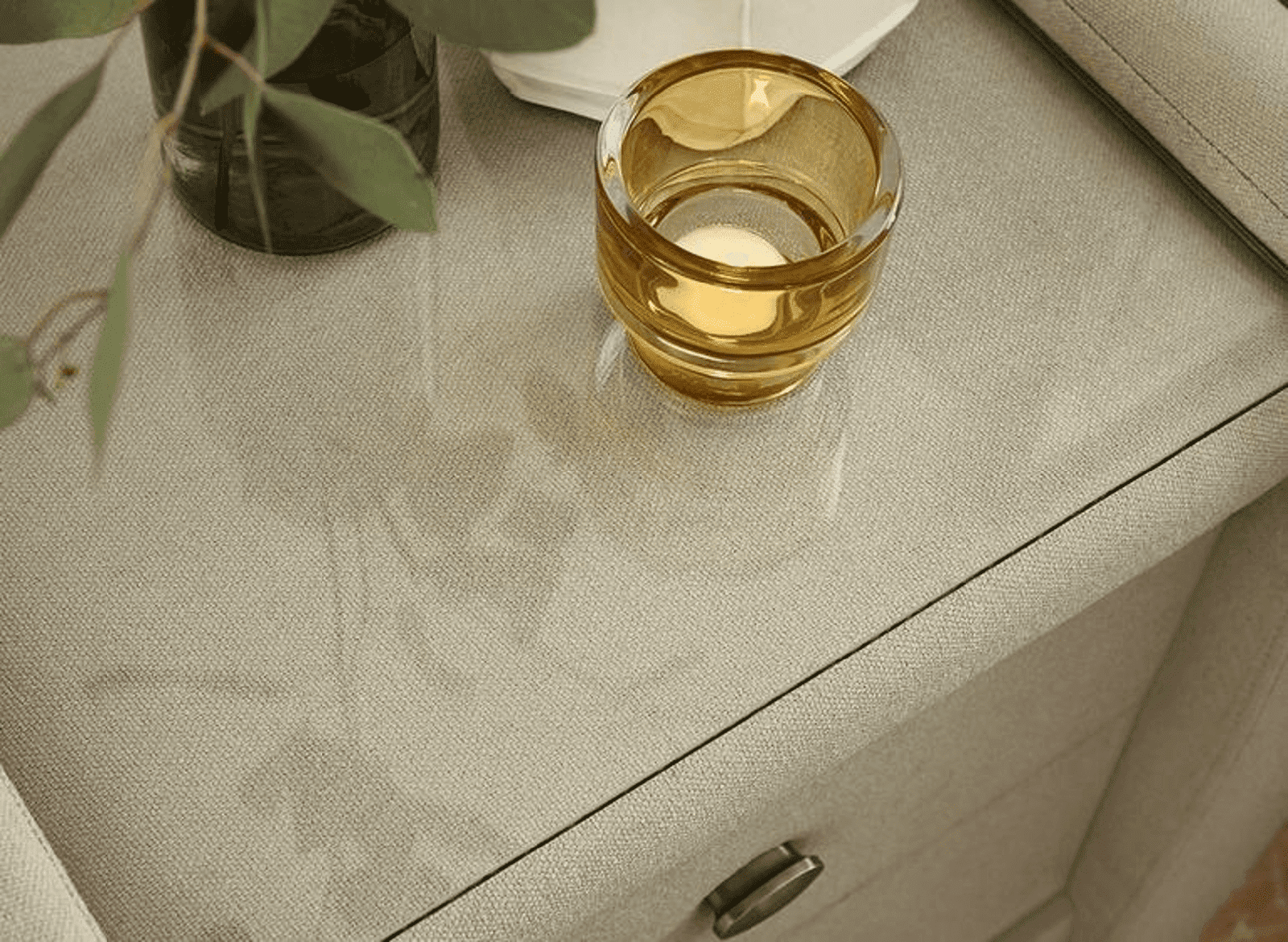 Superb Side Table in Fabric with Glass