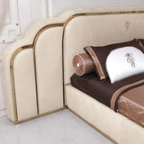 Vivo Premium Upholstered Bed With Side Tables in Suede - Luxe Maple