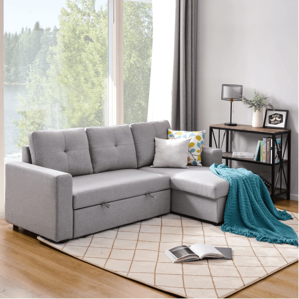 Roxy L-Shaped Sectional Storage Sofa Cum Bed - Luxe Maple