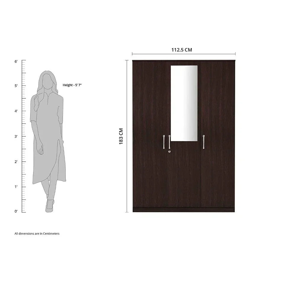 Rolex Engineered Wood Wardrobe 3 Doors - Luxe Maple