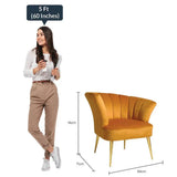 Opening Shell Designer Orange Velvet Lounge Chair - Luxe Maple
