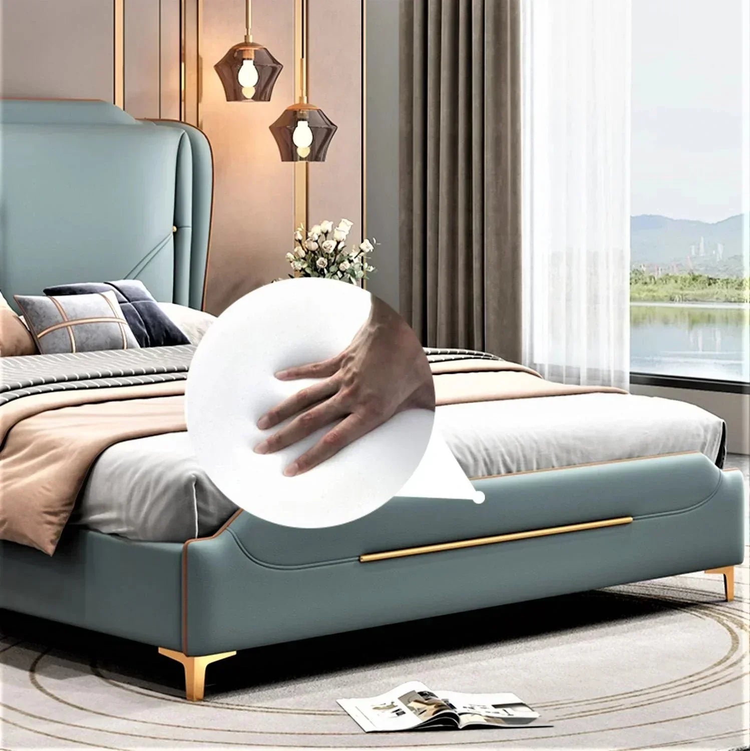Apollo Luxury Upholstered Bed in Leatherette | Premium Bed - Luxe Maple