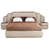 Vivo Premium Upholstered Bed With Side Tables in Suede - Luxe Maple