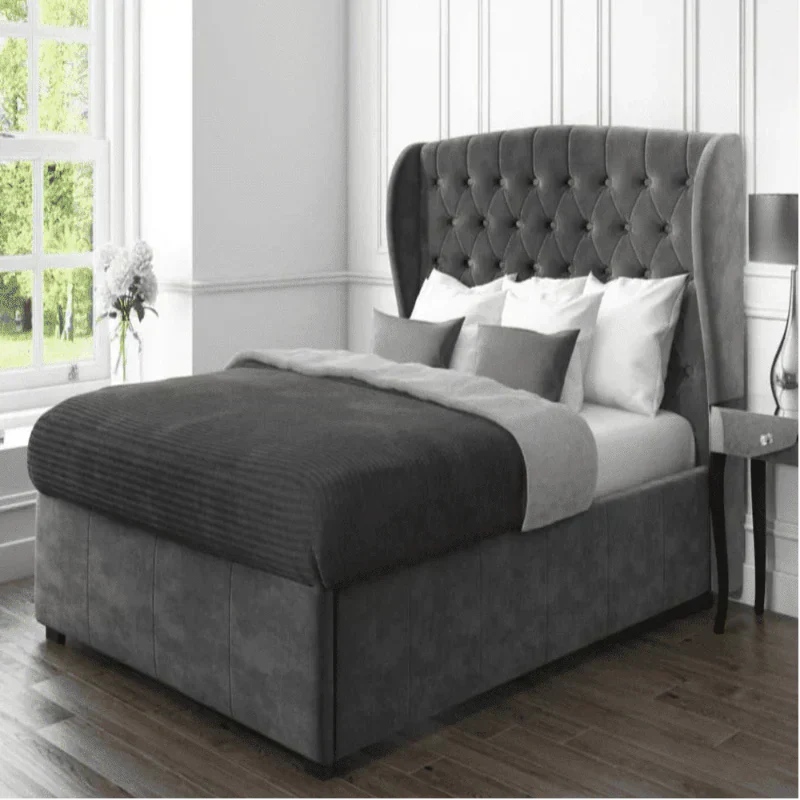 Boombox Luxury Upholstered Bed in Suede | Modern Luxury Bed - Luxe Maple