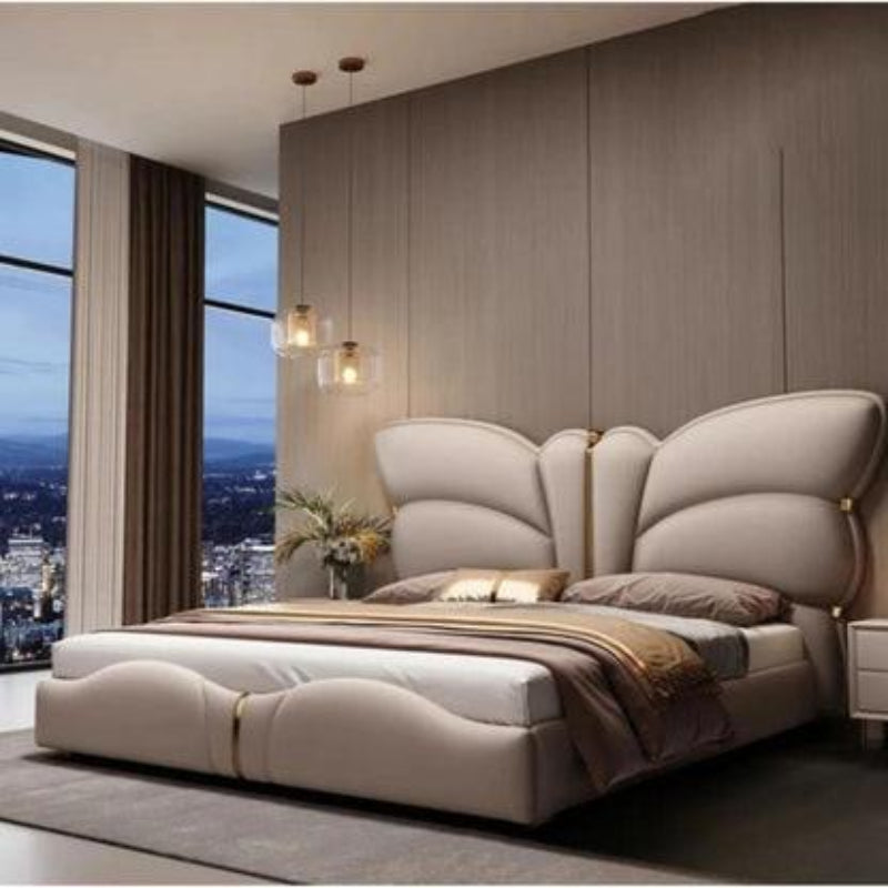 Butterfly Luxury Upholstered Bed in Leatherette | Premium Bed - Luxe Maple