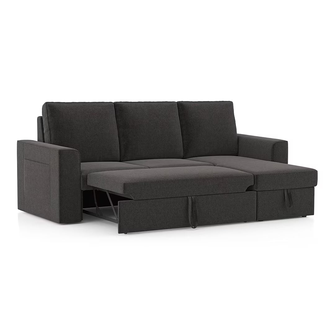 Casper Sectional Sofa Cum Bed In Grey Suede - Luxe Maple