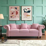 Rolled Arm Luxury Chesterfield Sofa Set in Suede