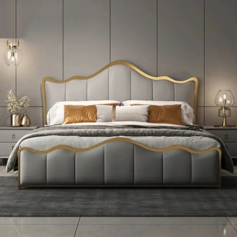 Curving Premium Upholstered Bed in Suede | Modern Designer Bed - Luxe Maple