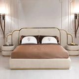 Vivo Premium Upholstered Bed With Side Tables in Suede - Luxe Maple