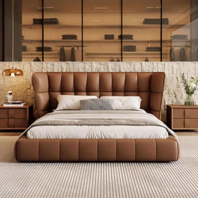 Grandeur Premium Upholstered Bed in Leatherette | Premium Bed - Luxe Maple