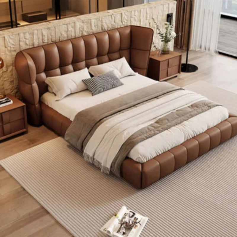 Grandeur Premium Upholstered Bed in Leatherette | Premium Bed - Luxe Maple