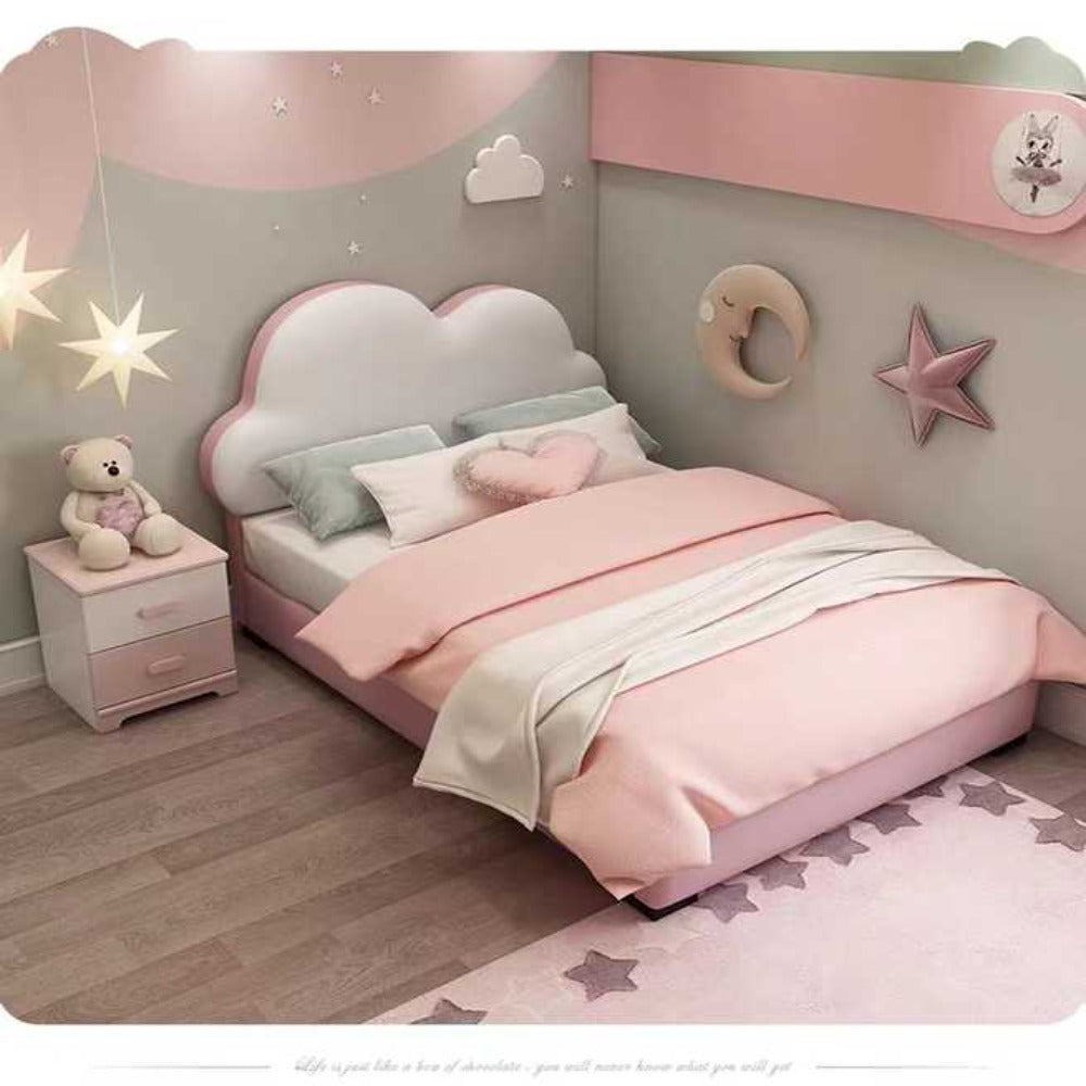 Sweet Cloud Upholstered Luxury Bed In Leatherette - Luxe Maple