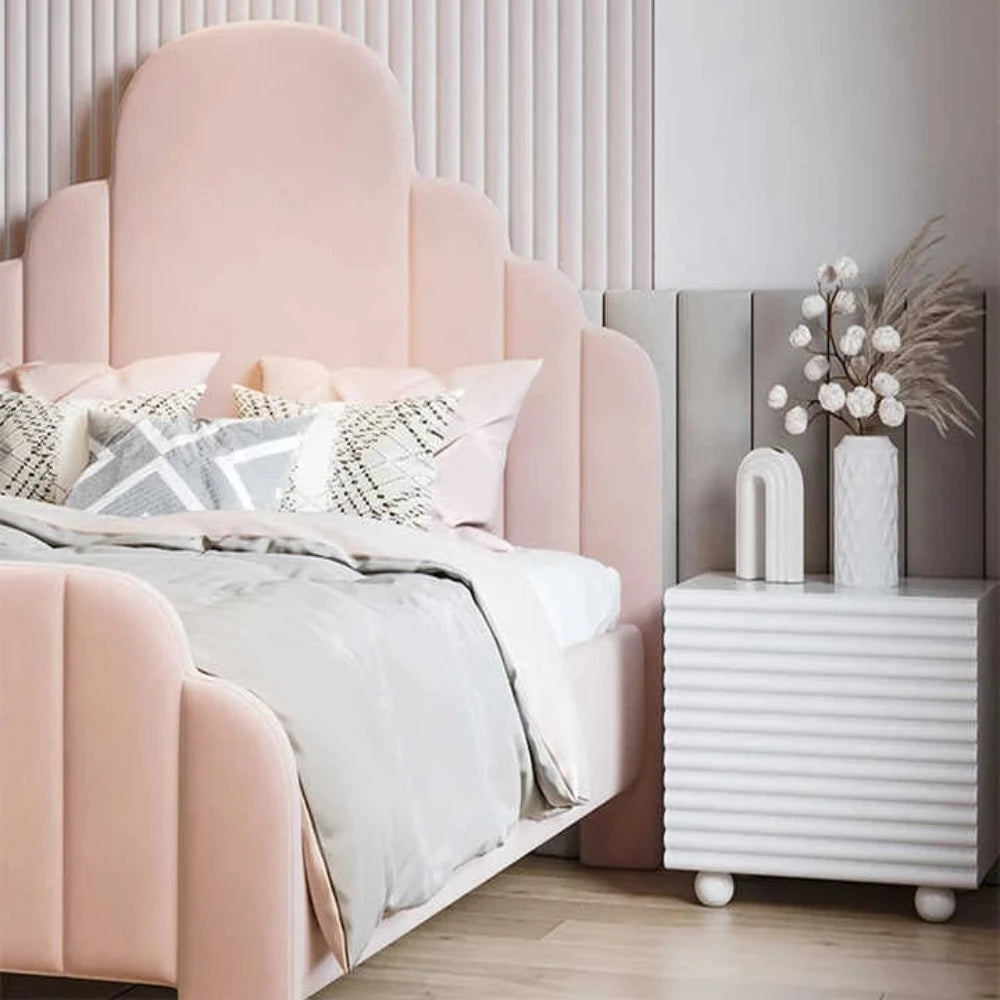 Robocop Upholstered Bed Without Storage in Suede - Luxe Maple