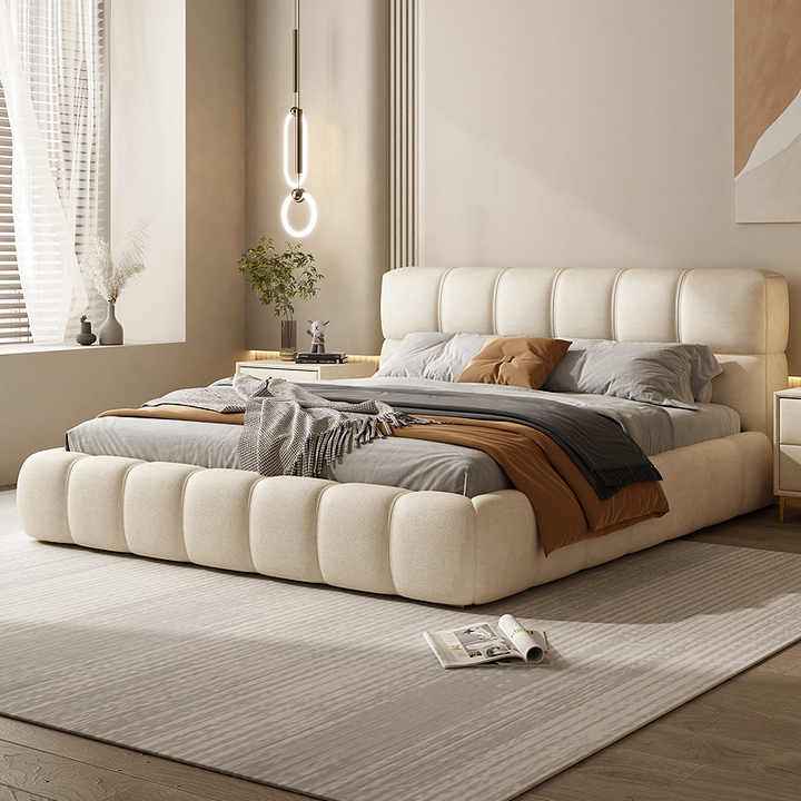 Inox Upholstered Bed In Suede - Luxe Maple