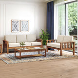 Jackson Wooden Sofa Set in Beige Suede - Luxe Maple - Luxe Maple