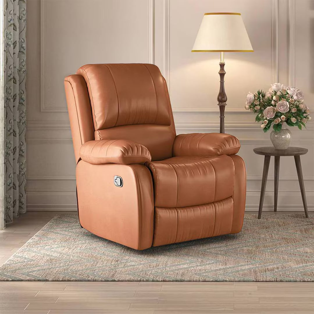 Lebo Premium Leatherette On Seater Manual Recliners In Tan - Luxe Maple