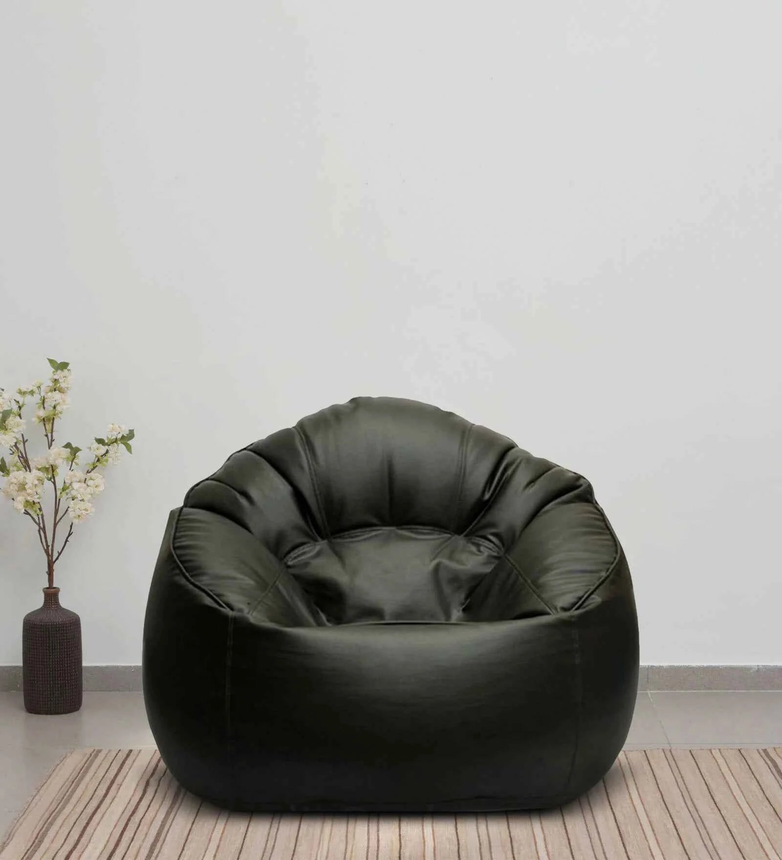 Leo Xxxl Leatherette Bean Bag Cover in Black - Luxe Maple