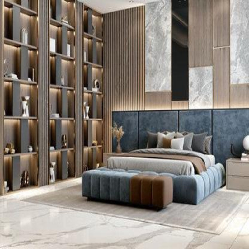 Loox Premium Upholstered Bed in Suede with Side Tables | Designer Bed - Luxe Maple