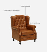 Lord Leather Chesterfield Wing Chair In Tan - Luxe Maple