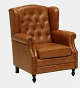 Lord Leather Chesterfield Wing Chair In Tan - Luxe Maple