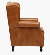 Lord Leather Chesterfield Wing Chair In Tan - Luxe Maple