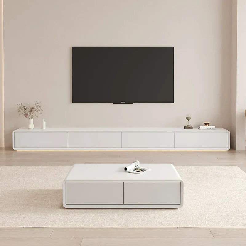 Kello Luxury TV Unit and Coffee Table in White - Luxe Maple
