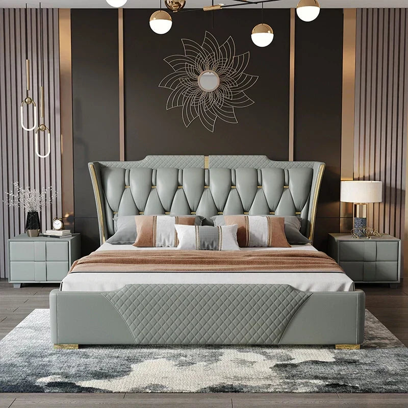 Mastro Premium Upholstered Bed in Leatherette | Premium Designer Bed - Luxe Maple