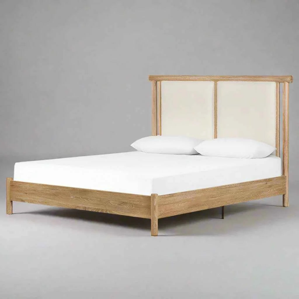 Maza Premium Solid Wood Upholstered Bed - Luxe Maple