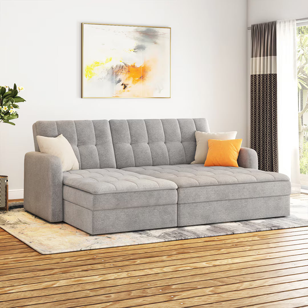Peacker 3 Seater Sofa Cum Bed In Grey - Luxe Maple