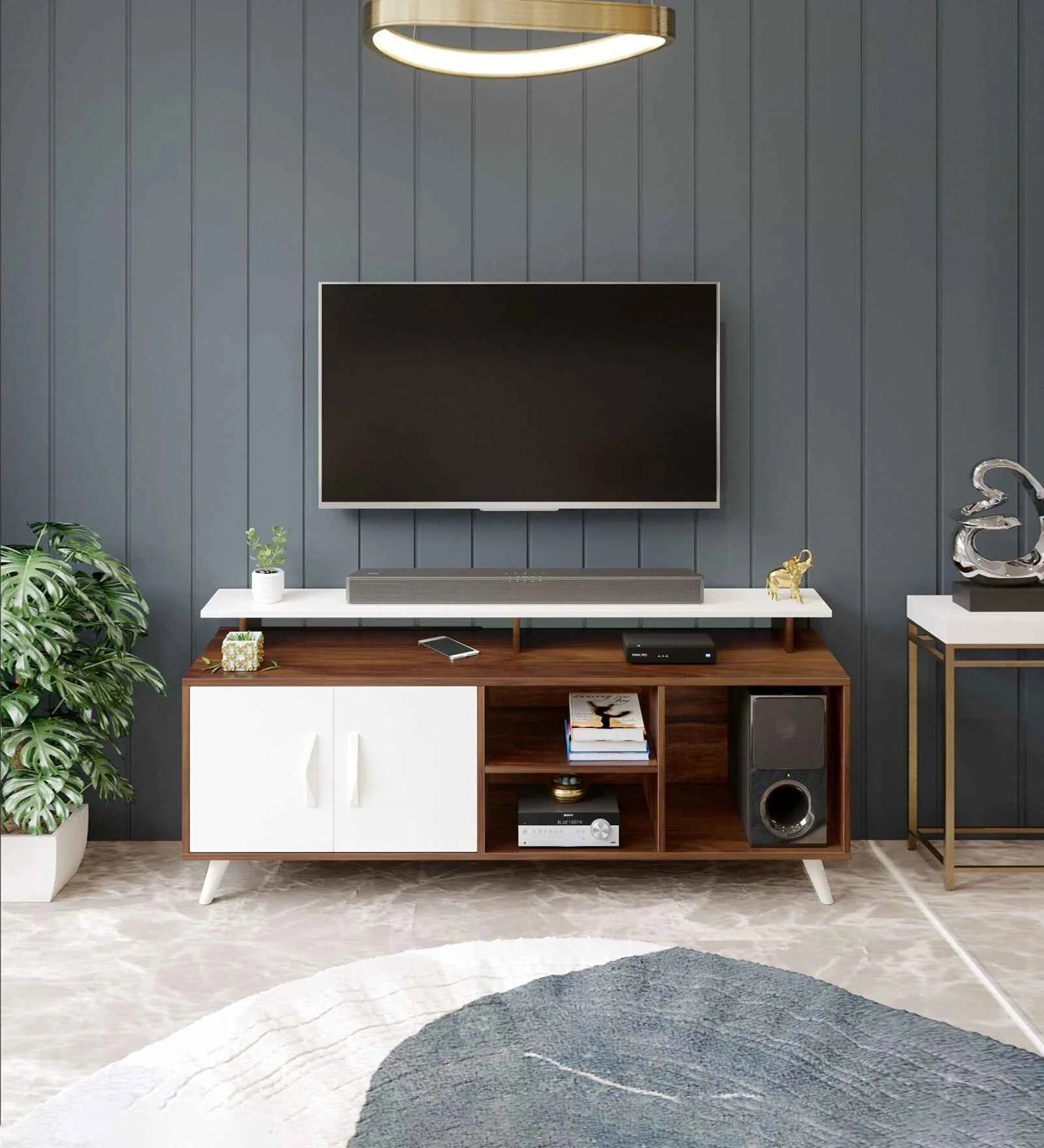 Skido Tv Unit In White & Walnut - Luxe Maple