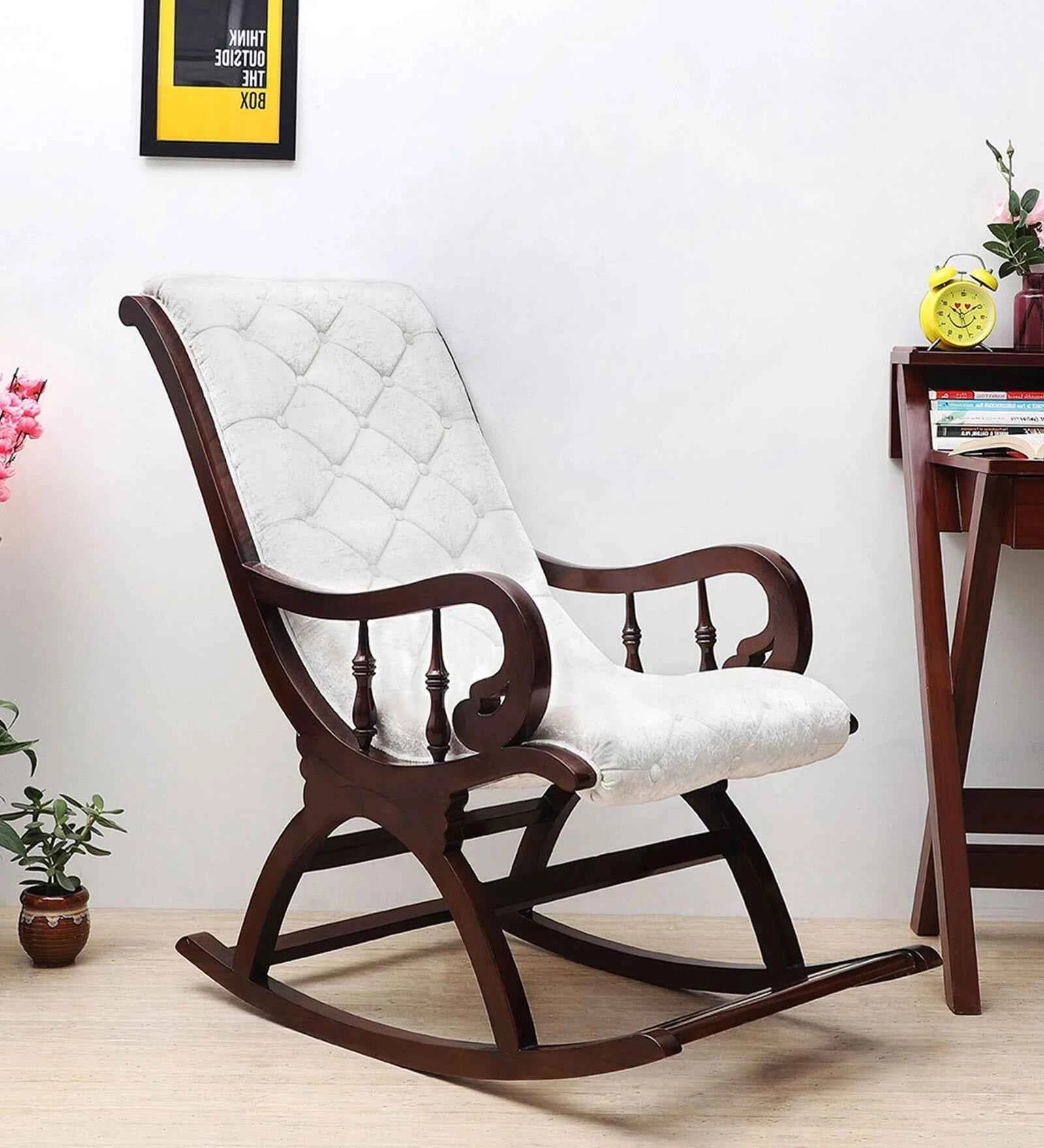 Trance Solid Wood Rocking Chair In Green Suede - Luxe Maple