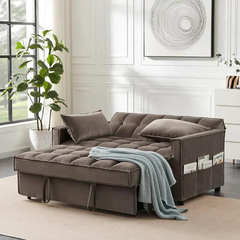 Kelvin Sofa Cum Bed In Suede - Luxe Maple