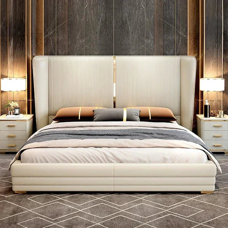 Vitara Luxury Upholstered Bed in Leatherette | Designer Bed - Luxe Maple