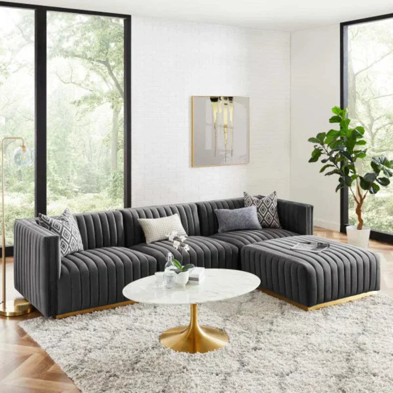 Unline Luxury Sectional Sofa in Suede - Luxe Maple